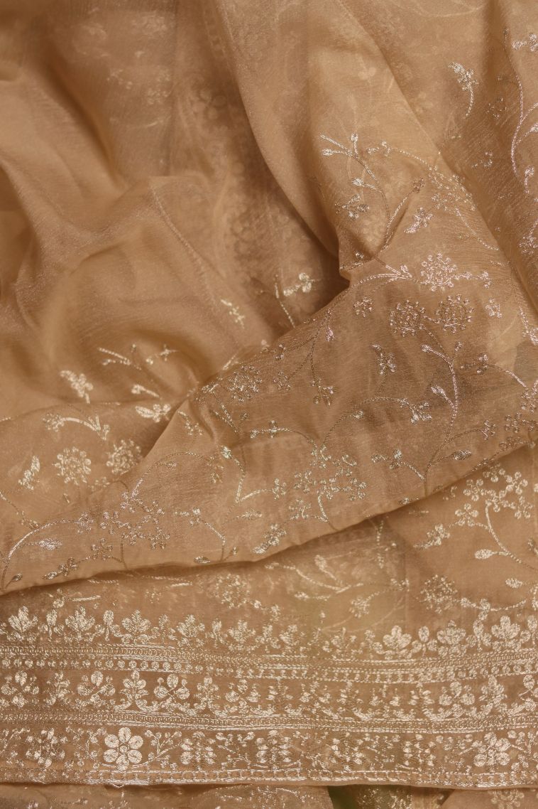 Elegant Mustard Yellow Organza Saree with Subtle Floral Detailing view 4