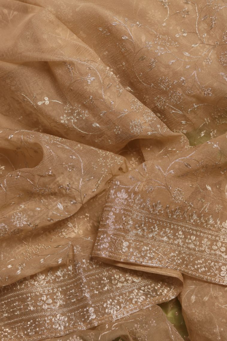 Elegant Mustard Yellow Organza Saree with Subtle Floral Detailing view 1