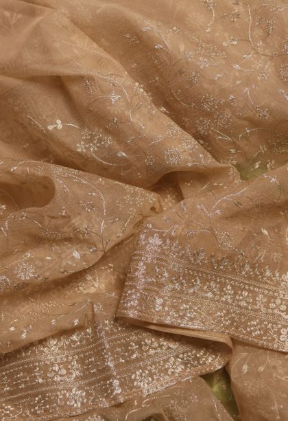 Elegant Mustard Yellow Organza Saree with Subtle Floral Detailing