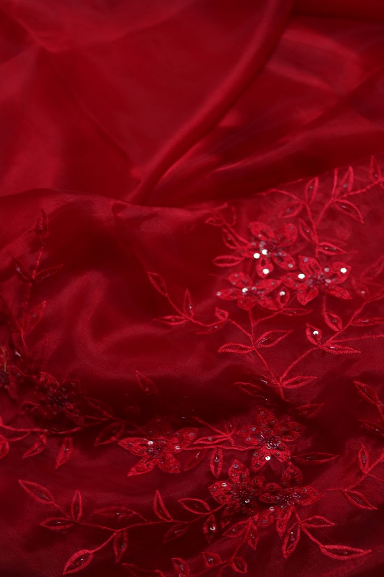 Organza Saree in Red Shade view 4