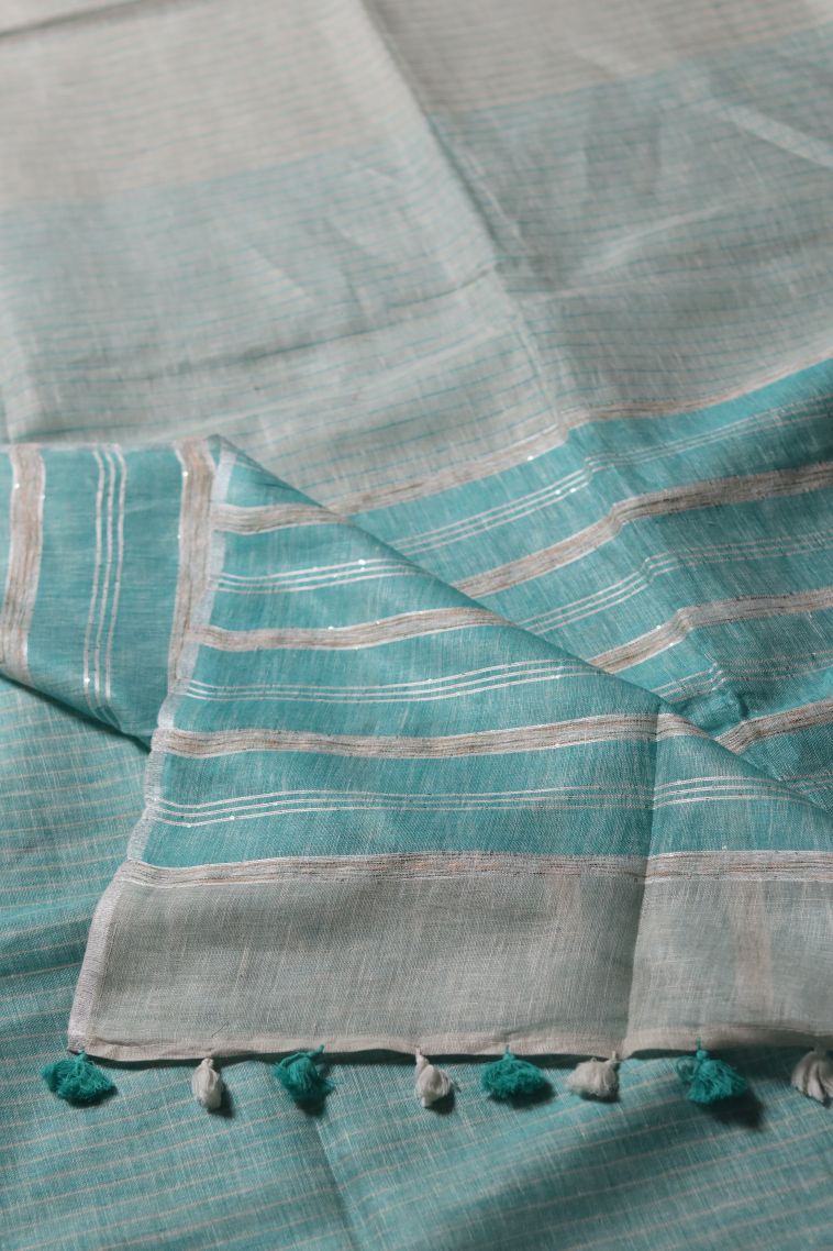 Elegant Linen Saree with Stripes Design view 2