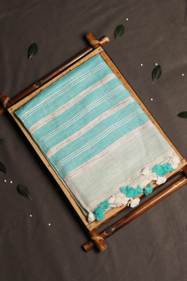 Elegant Linen Saree with Stripes Design view 1