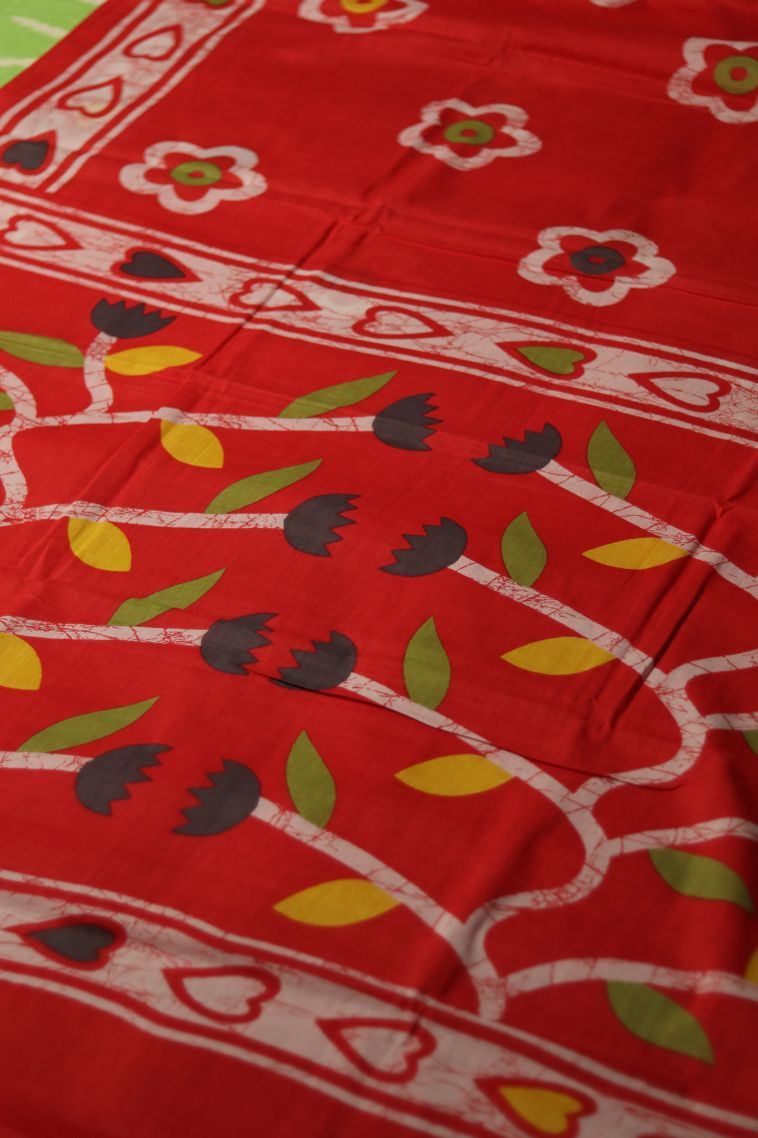 Graceful Red-orangeMul Cotton Saree view 2