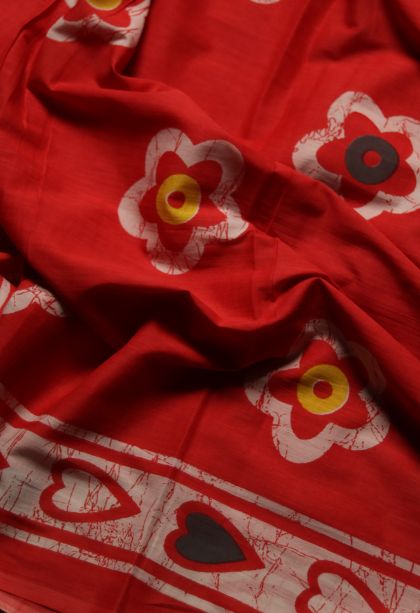 Graceful Red-orangeMul Cotton Saree