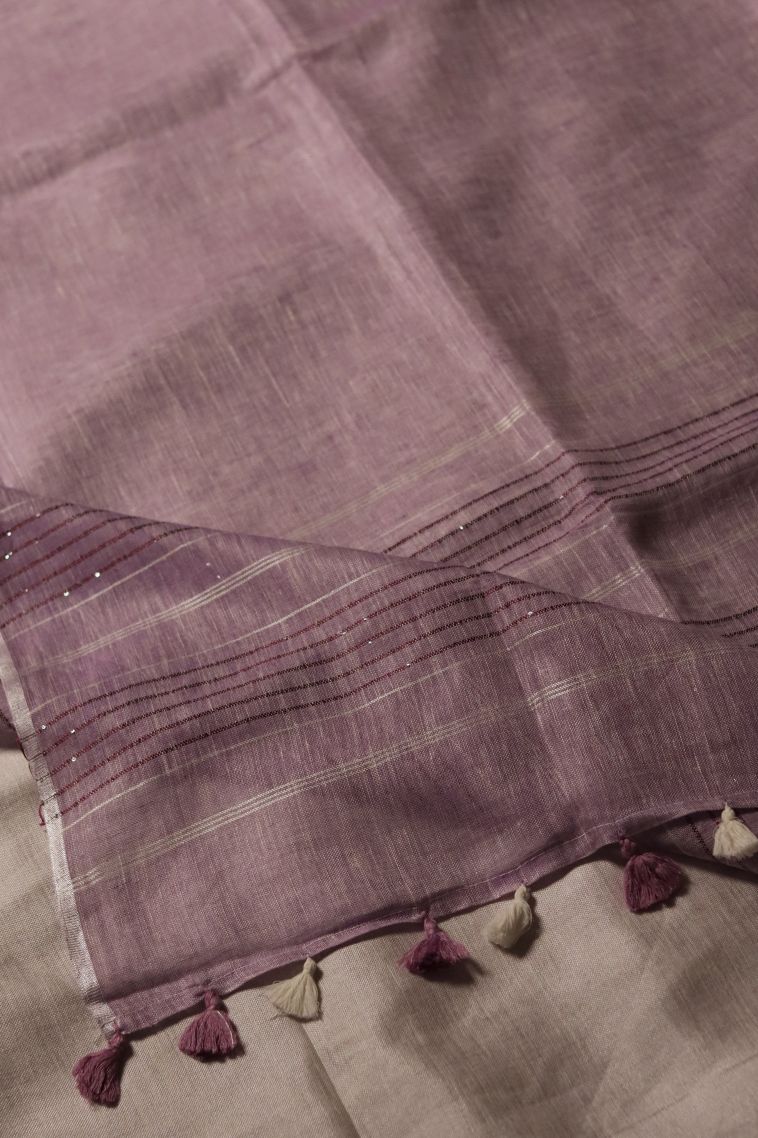 Traditional Solid Colour Linen Saree view 2