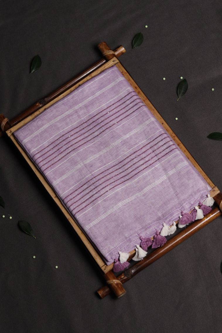 Traditional Solid Colour Linen Saree view 1