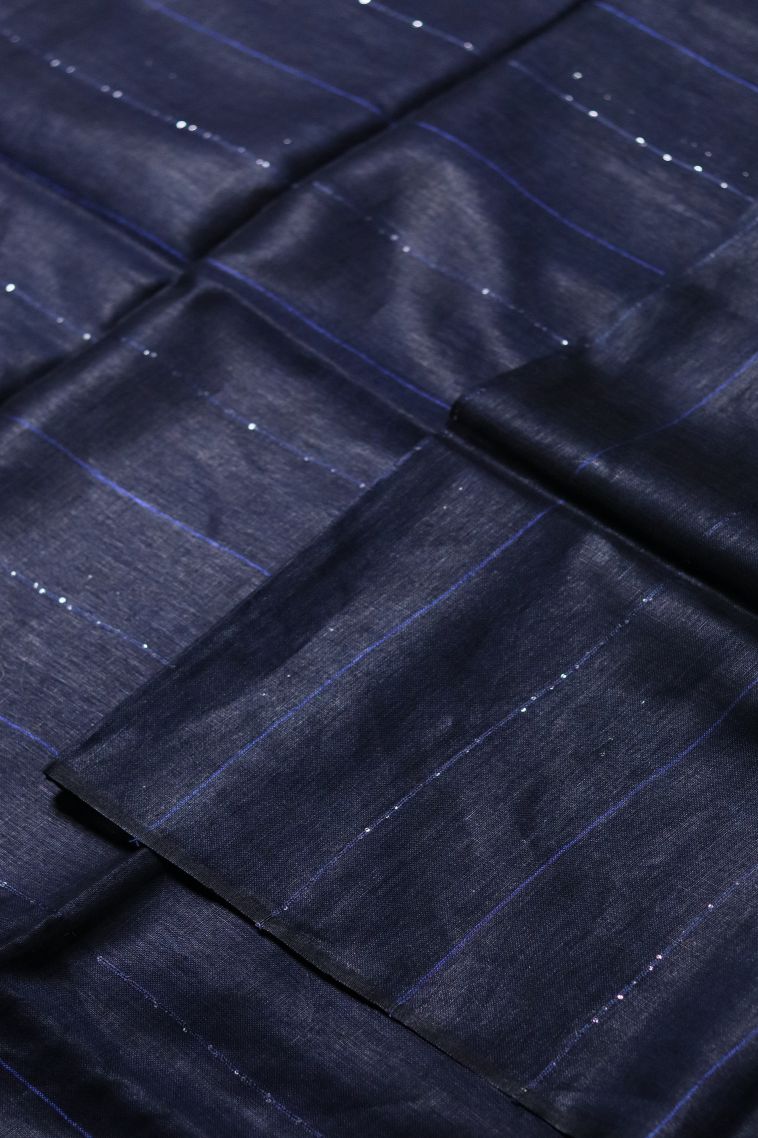 Linen Saree in Navy Blue Shade with Stripes Finish view 4