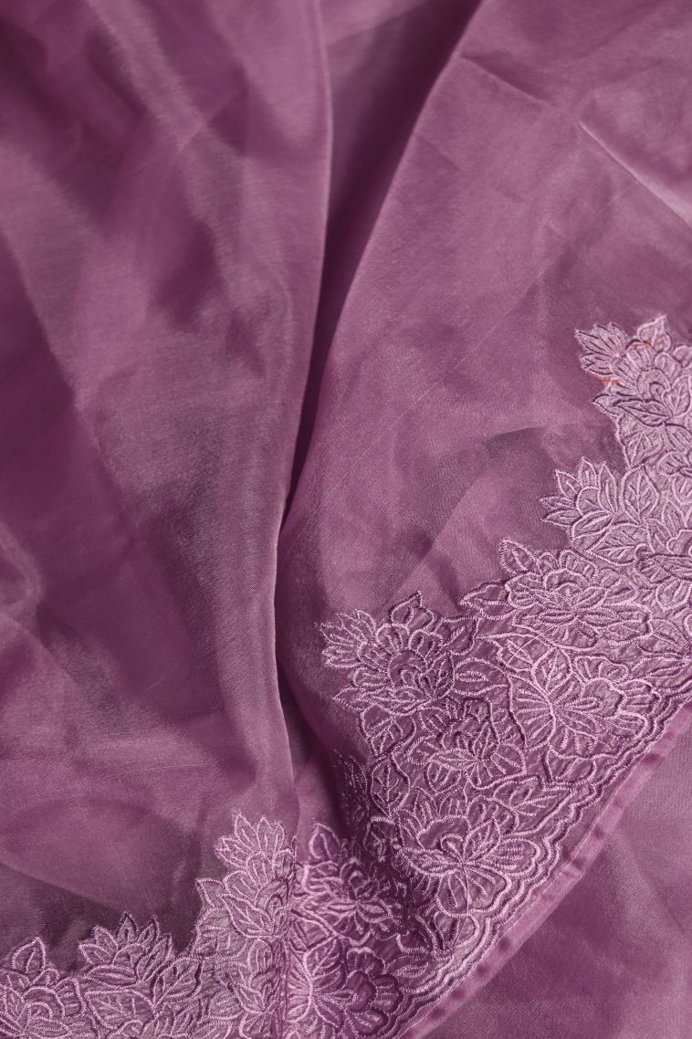 Party Wear Organza Saree in Raspberry with Woven Accents view 4