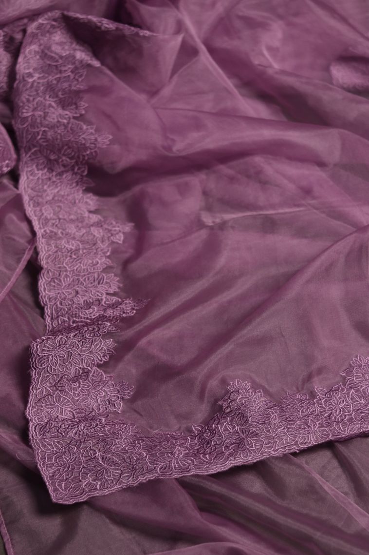 Party Wear Organza Saree in Raspberry with Woven Accents view 2