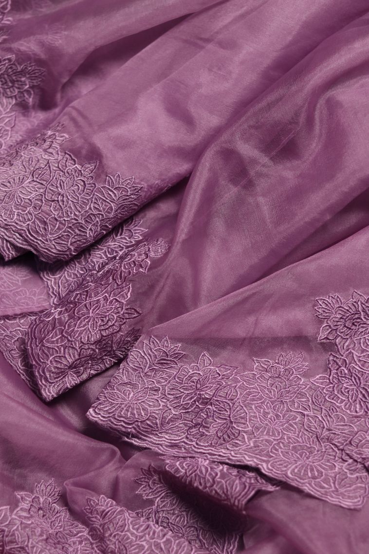 Party Wear Organza Saree in Raspberry with Woven Accents view 1