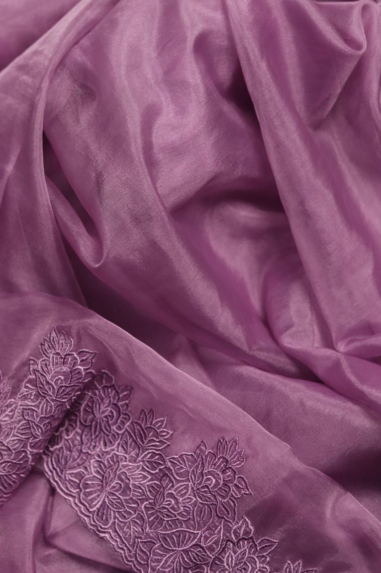 Party Wear Organza Saree in Raspberry with Woven Accents view 3