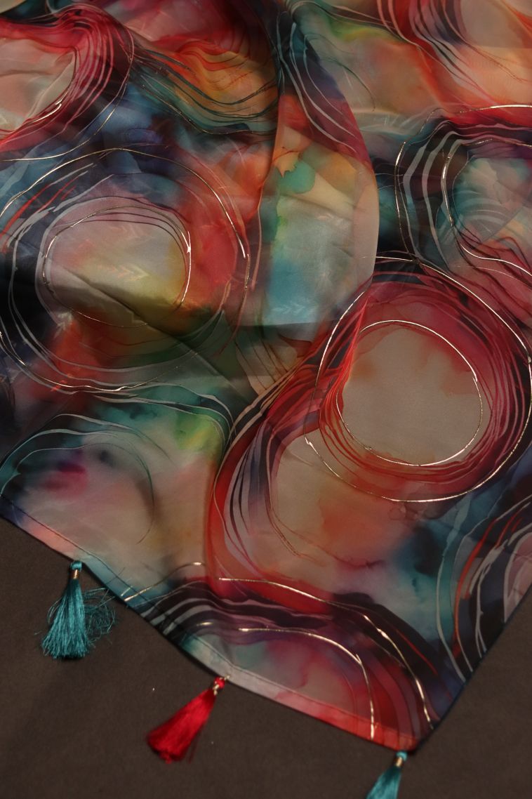 Party Wear Organza Saree in Multi-colour view 2