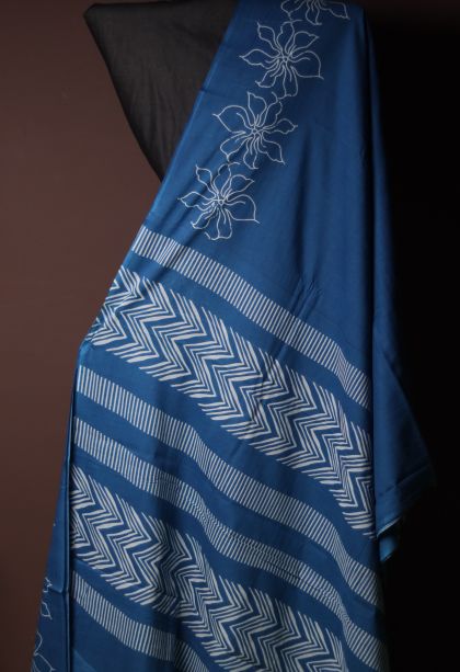 Designer Mul Cotton Saree in Navy Blue with Elegant Floral Border